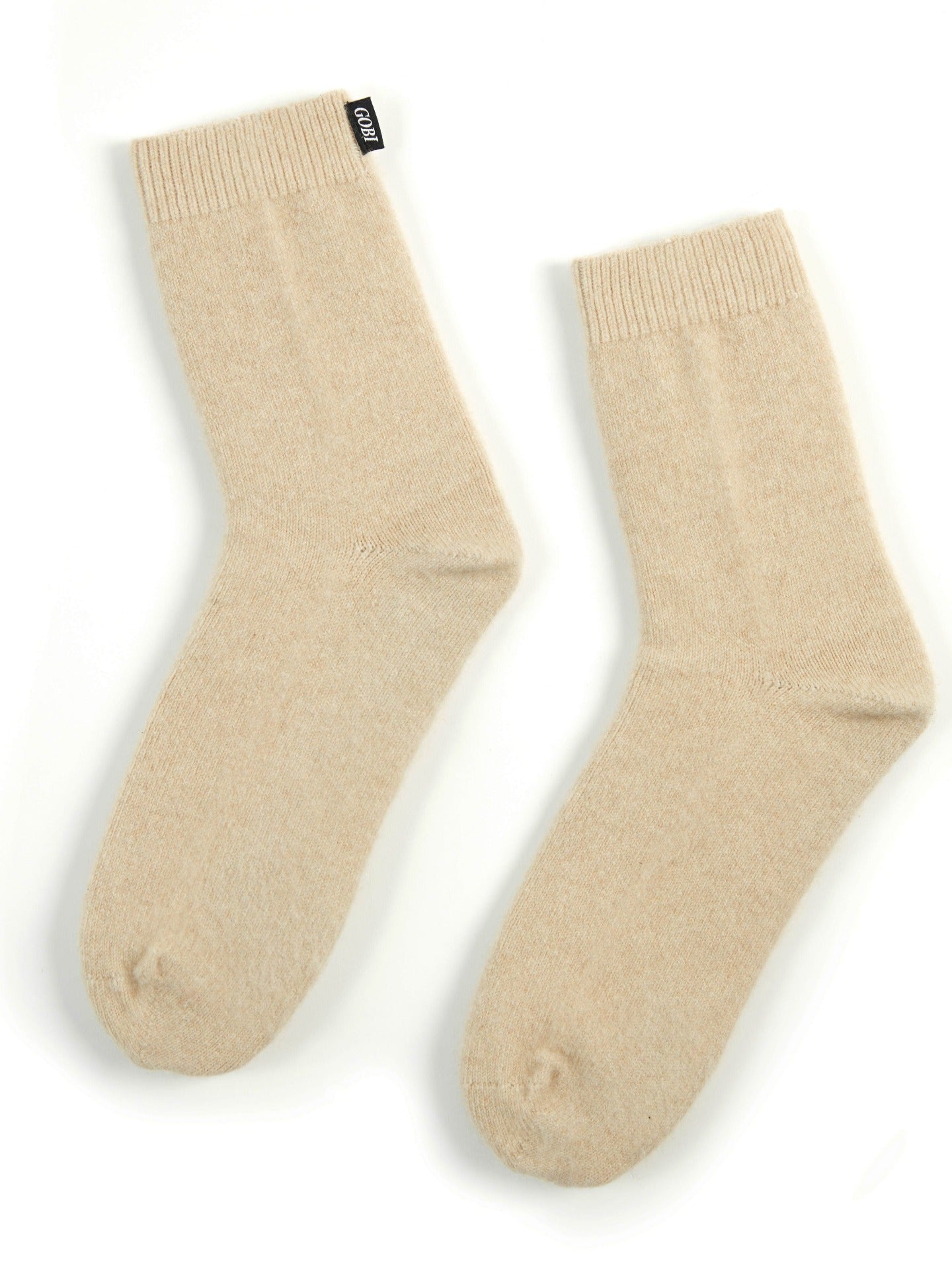 Women's Cashmere Organic Color Unisex Rib Knit Bed Socks Beige - Gobi Cashmere