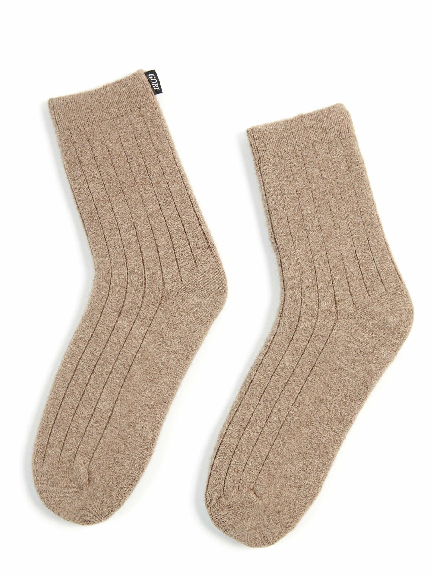 Organic Color Unisex Cashmere Trim Knit Bed Socks Taupe - Gobi Cashmere