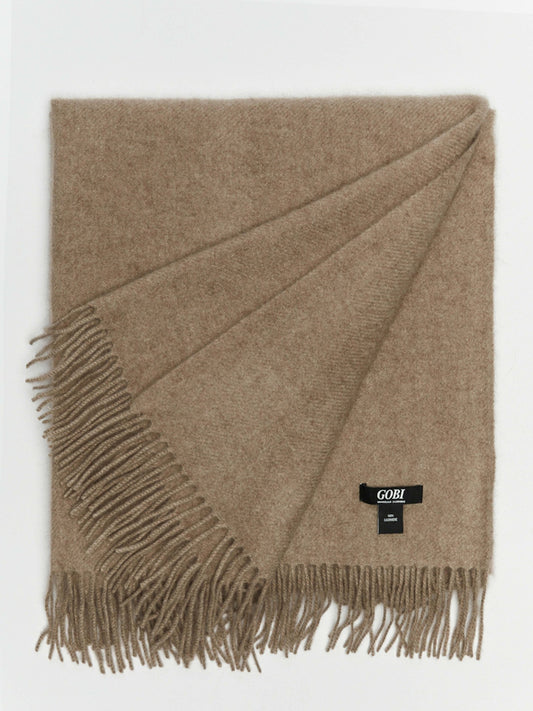Unisex Cashmere Medium Fringe Blanket Taupe - Gobi Cashmere