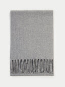 A dim-gray cashmere fringed scarf laid flat. #color_vapor-blue