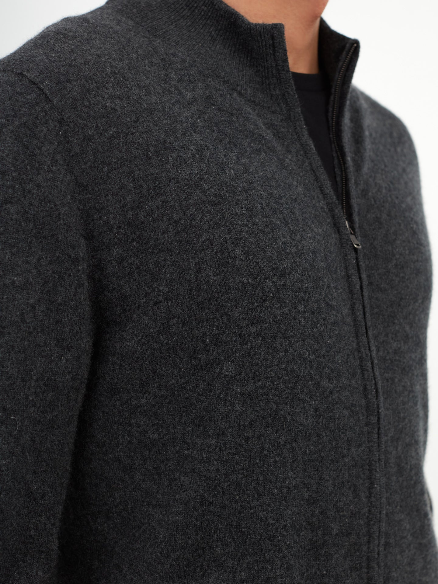 Men's Cashmere Full Zip Cardigan Charcoal - Gobi Cashmere