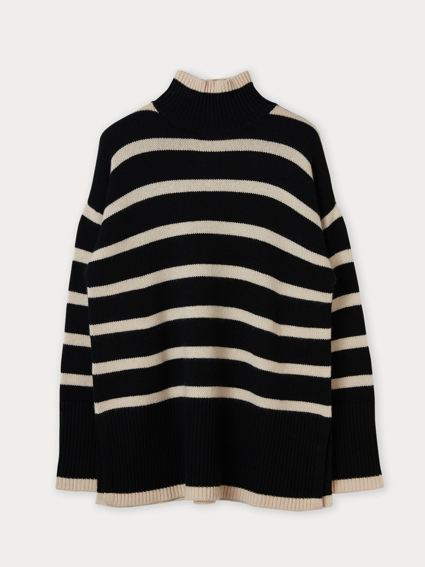 Women's Cashmere Striped Mock Neck Sweater Black - Gobi Cashmere