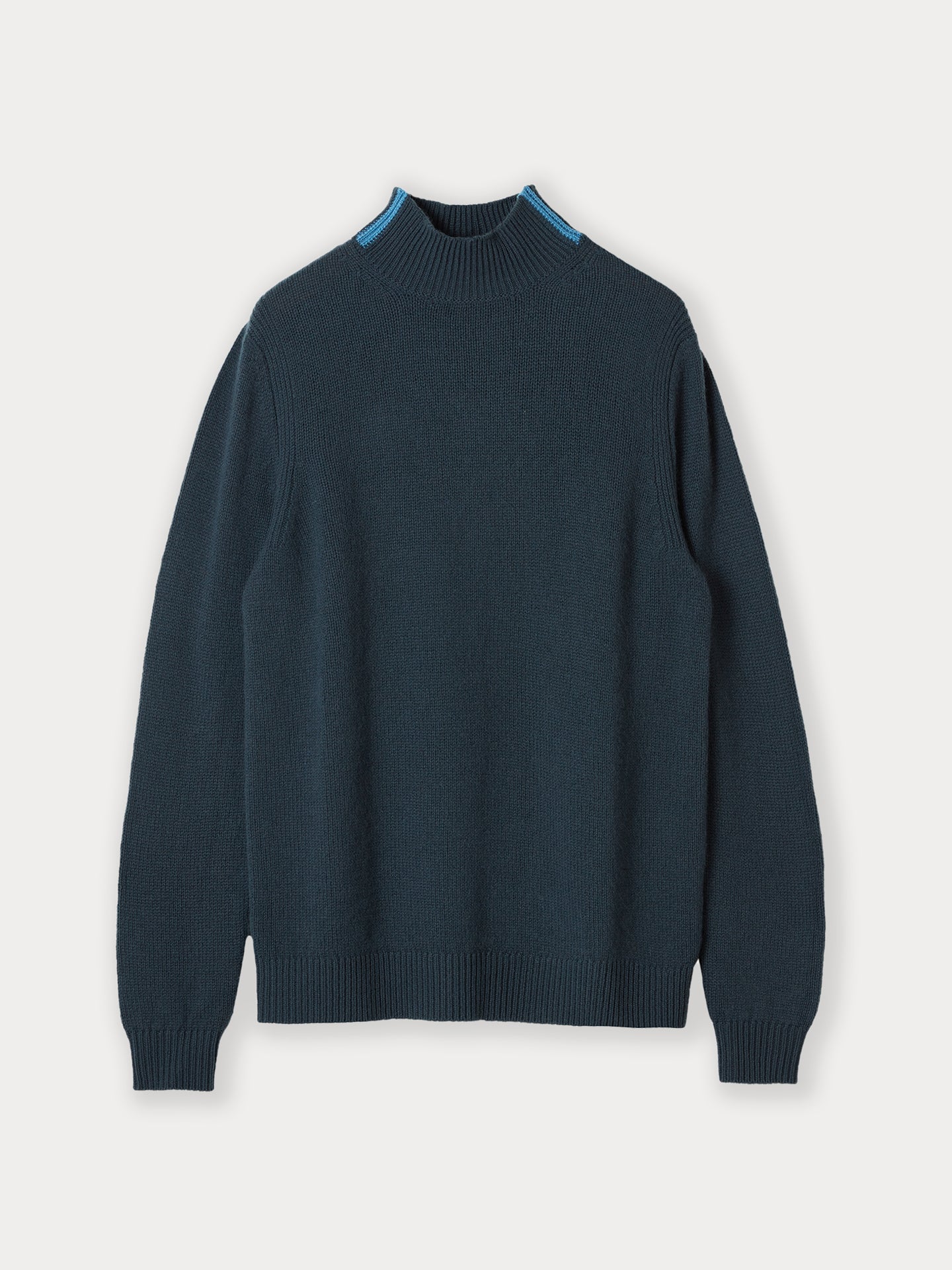 Men's Cashmere Colour Tipped Collar Mock Neck Blue Heaven - Gobi Cashmere