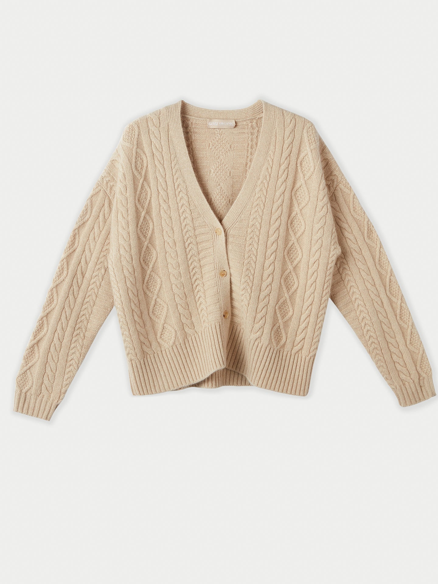 Women's Cashmere Chunky Cable Cardigan Beige - Gobi Cashmere