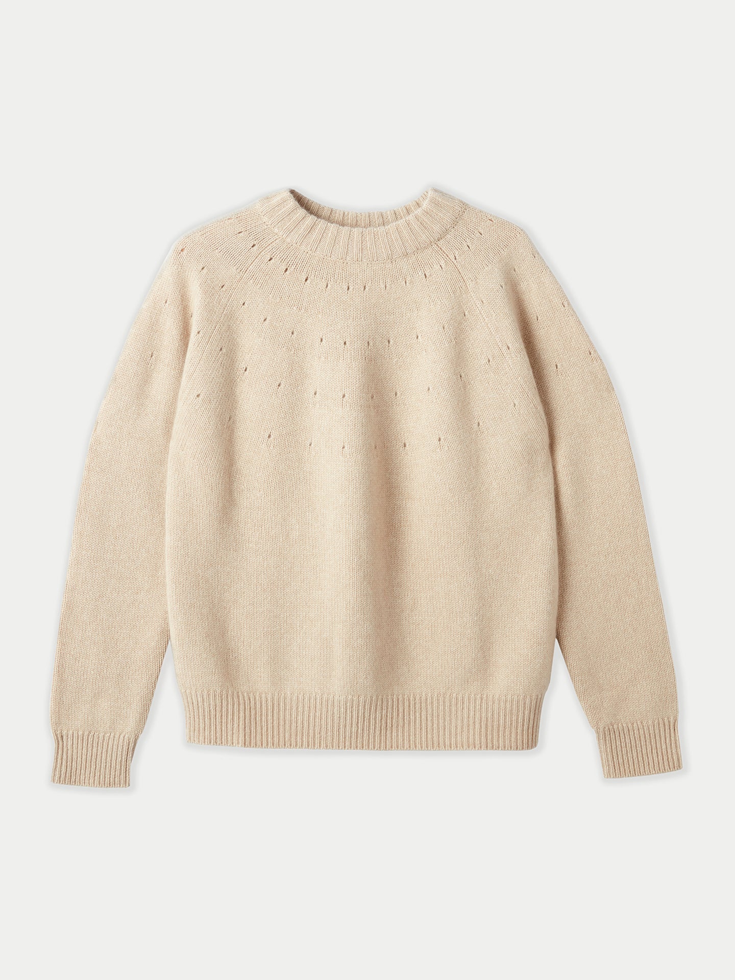 Women's Cashmere Ajour Detailed Crew Neck Beige - Gobi Cashmere