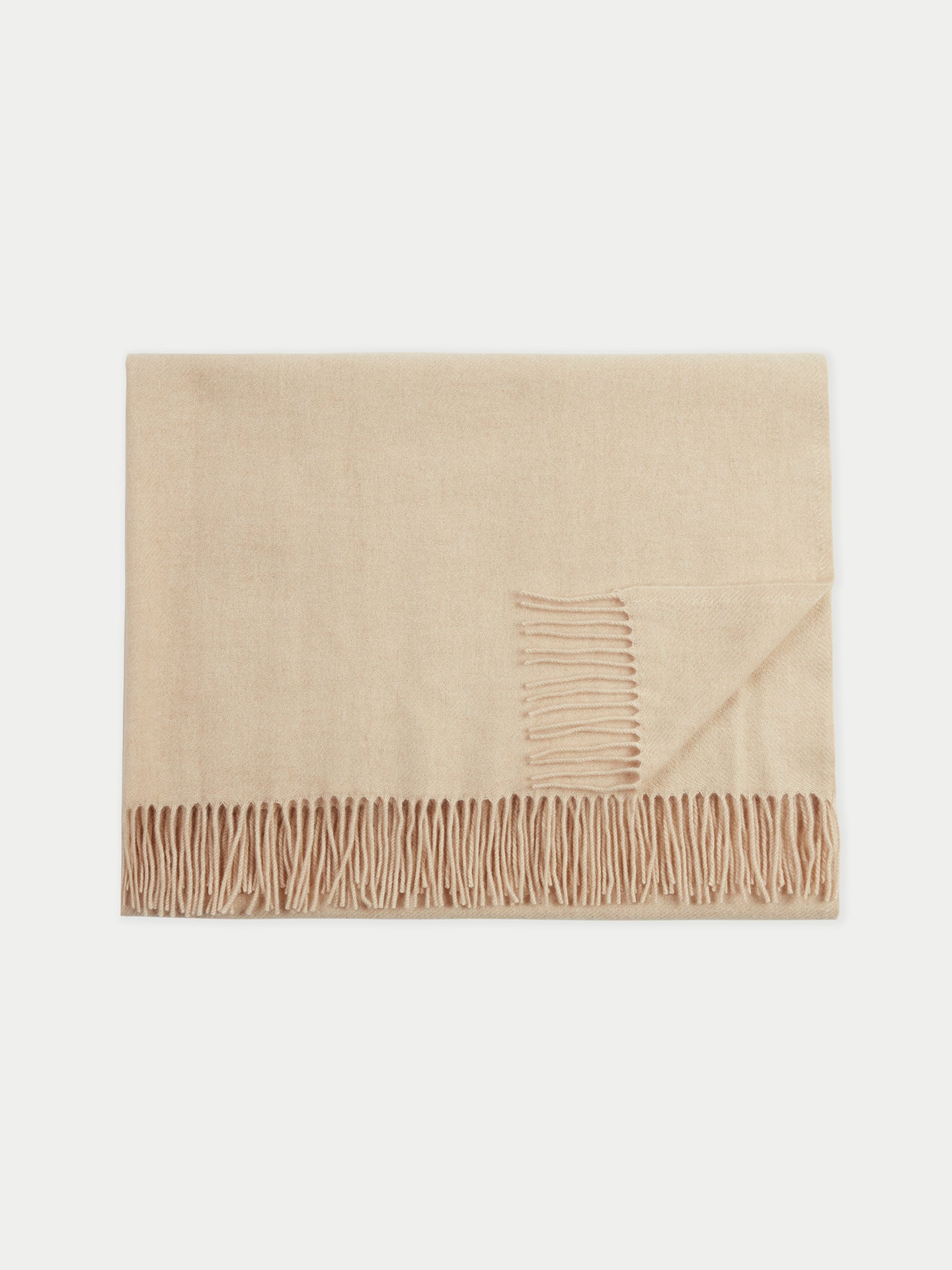Cashmere Medium Fringe Blanket Beige - Gobi Cashmere