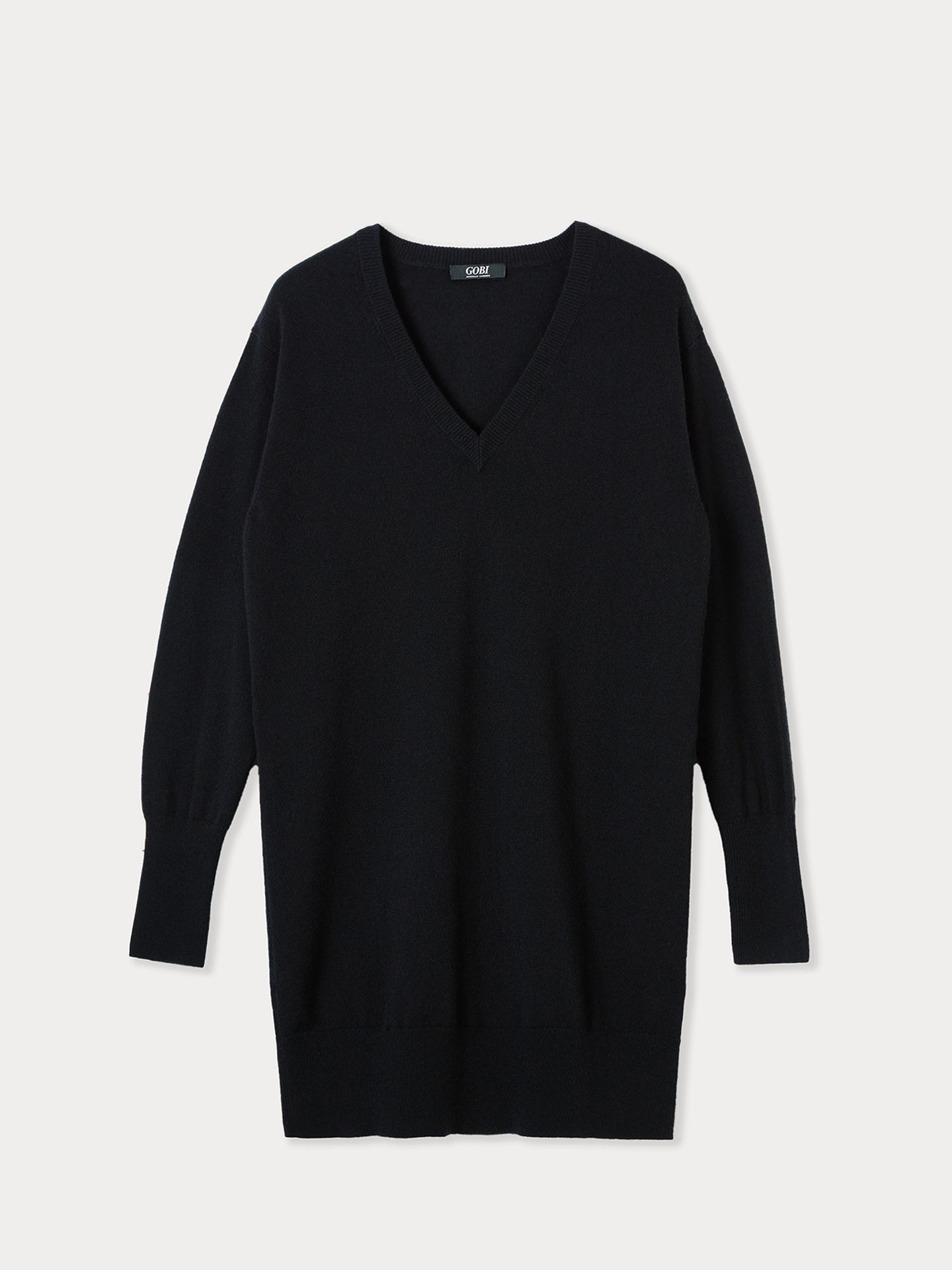 Women's Cashmere V-neck Tunic Dress Black - Gobi Cashmere