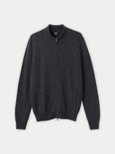A full-zip cashmere cardigan in a solid color, featuring a stand-up collar and side pockets. #color_charcoal