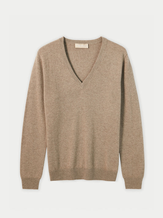 Women's Cashmere Basic V-Neck Sweater Taupe - Gobi Cashmere