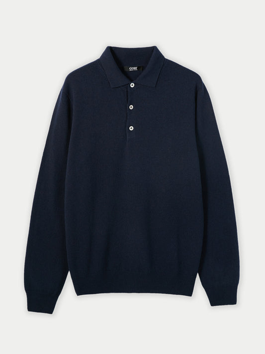 Men's Cashmere Polo Sweater Navy - Gobi Cashmere