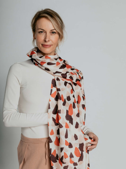 Women's Cashmere Printed Shawl Toasted Almond - Gobi Cashmere 