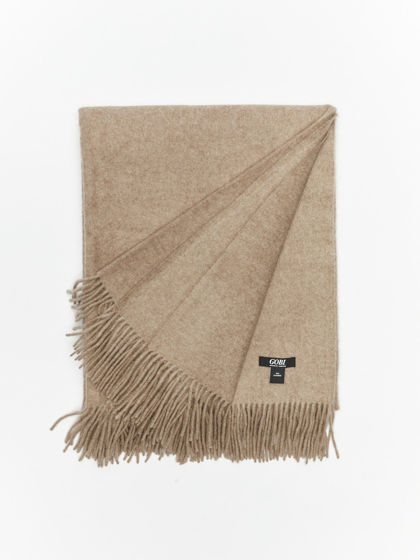 Cashmere Large Blanket With Fringe Taupe - Gobi Cashmere