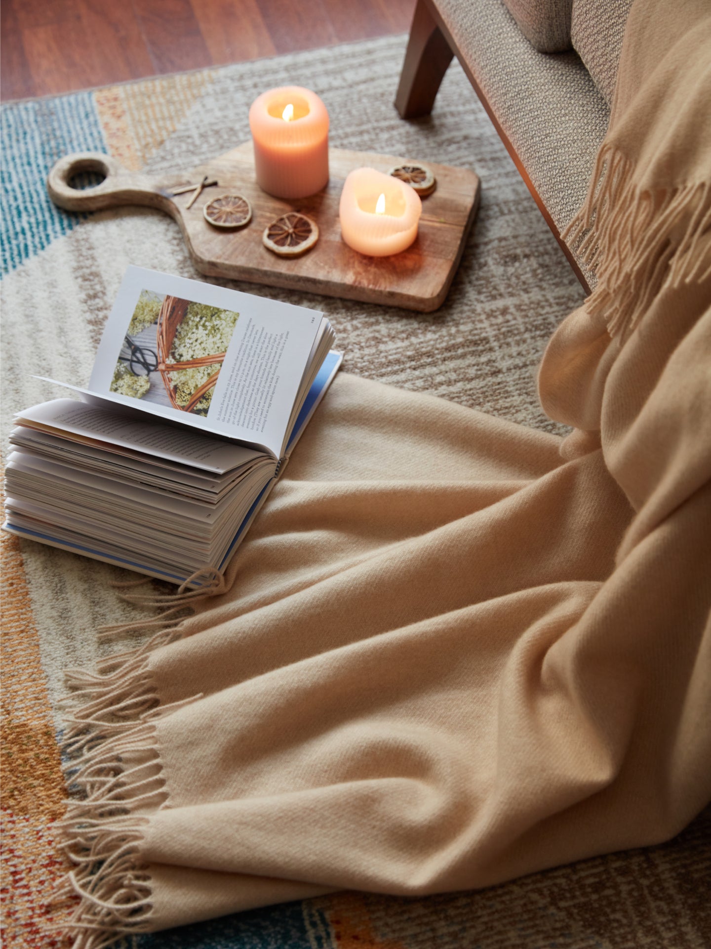 Cashmere Medium Fringe Blanket Beige - Gobi Cashmere