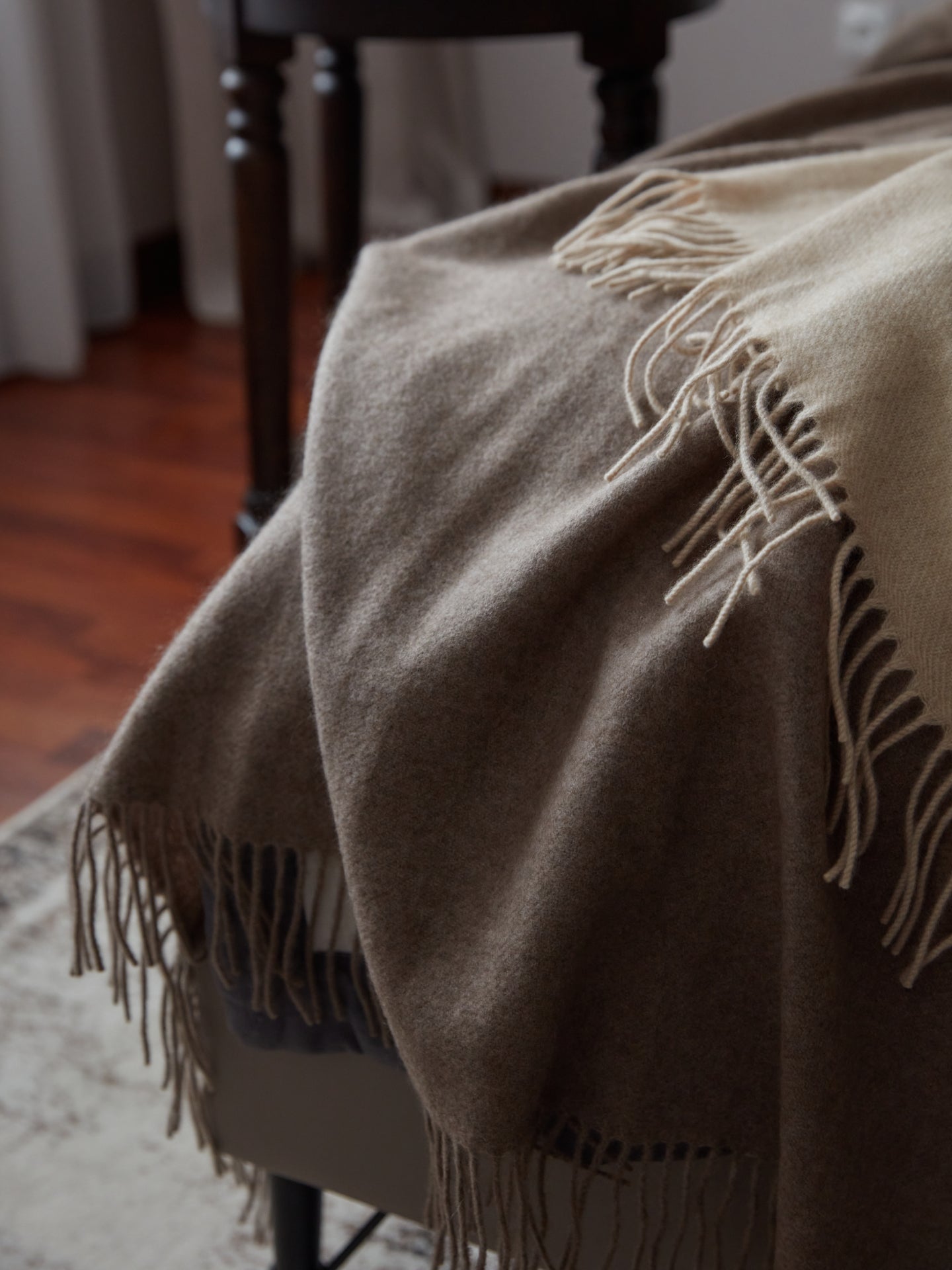 Cashmere Medium Fringe Blanket Beige - Gobi Cashmere