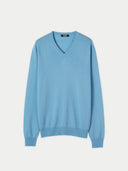 Men's Cashmere Basic V-Neck Sweater Azure Blue - Gobi Cashmere #color_azure-blue