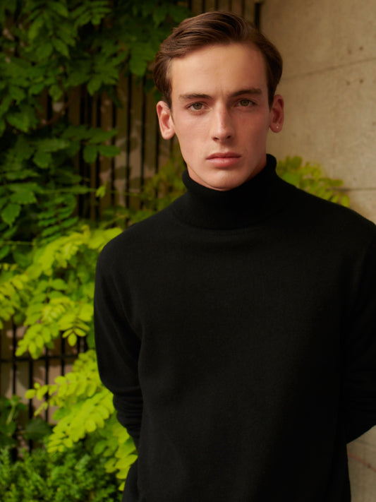 Men's Cashmere Basic Turtle Neck Sweater Black - Gobi Cashmere