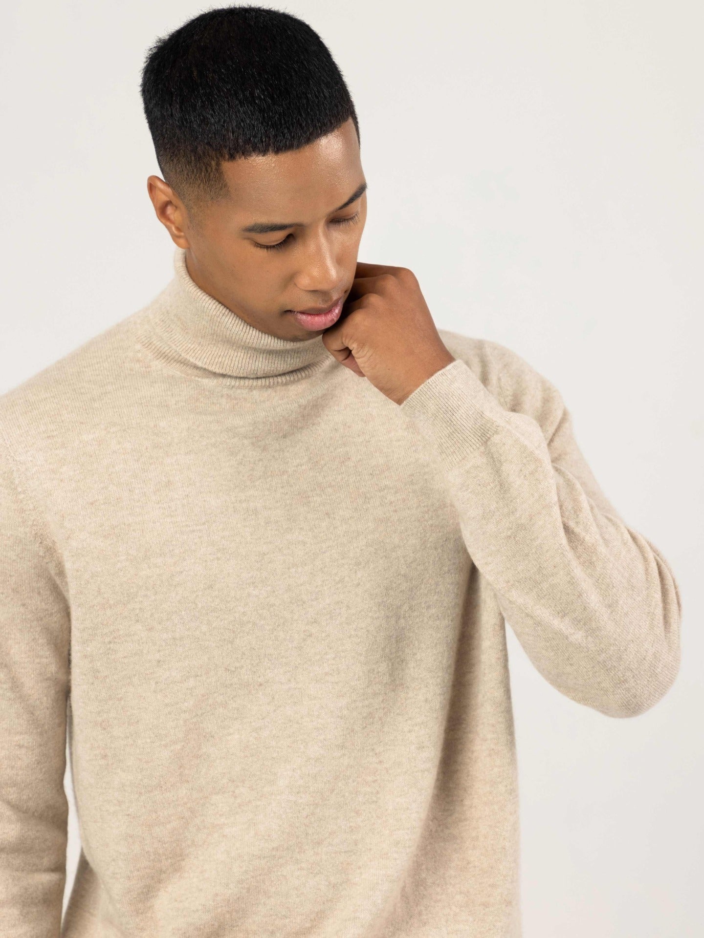Men's Cashmere Basic Turtle Neck Sweater Warm Grey - Gobi Cashmere