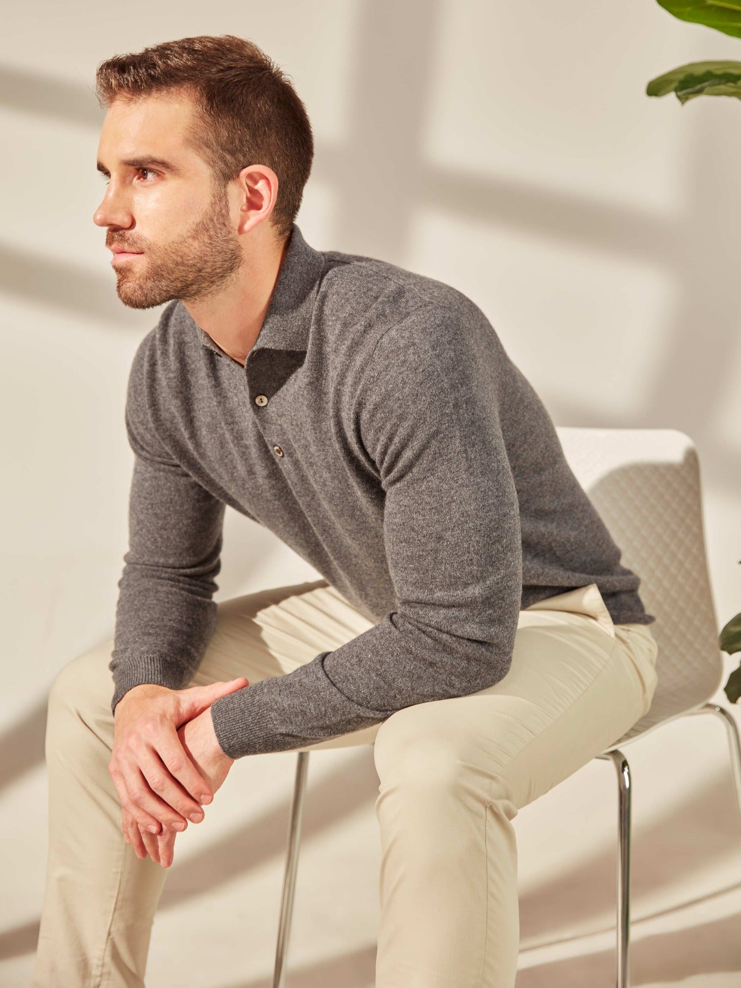 Men's Cashmere Polo Sweater Dim Gray - Gobi Cashmere