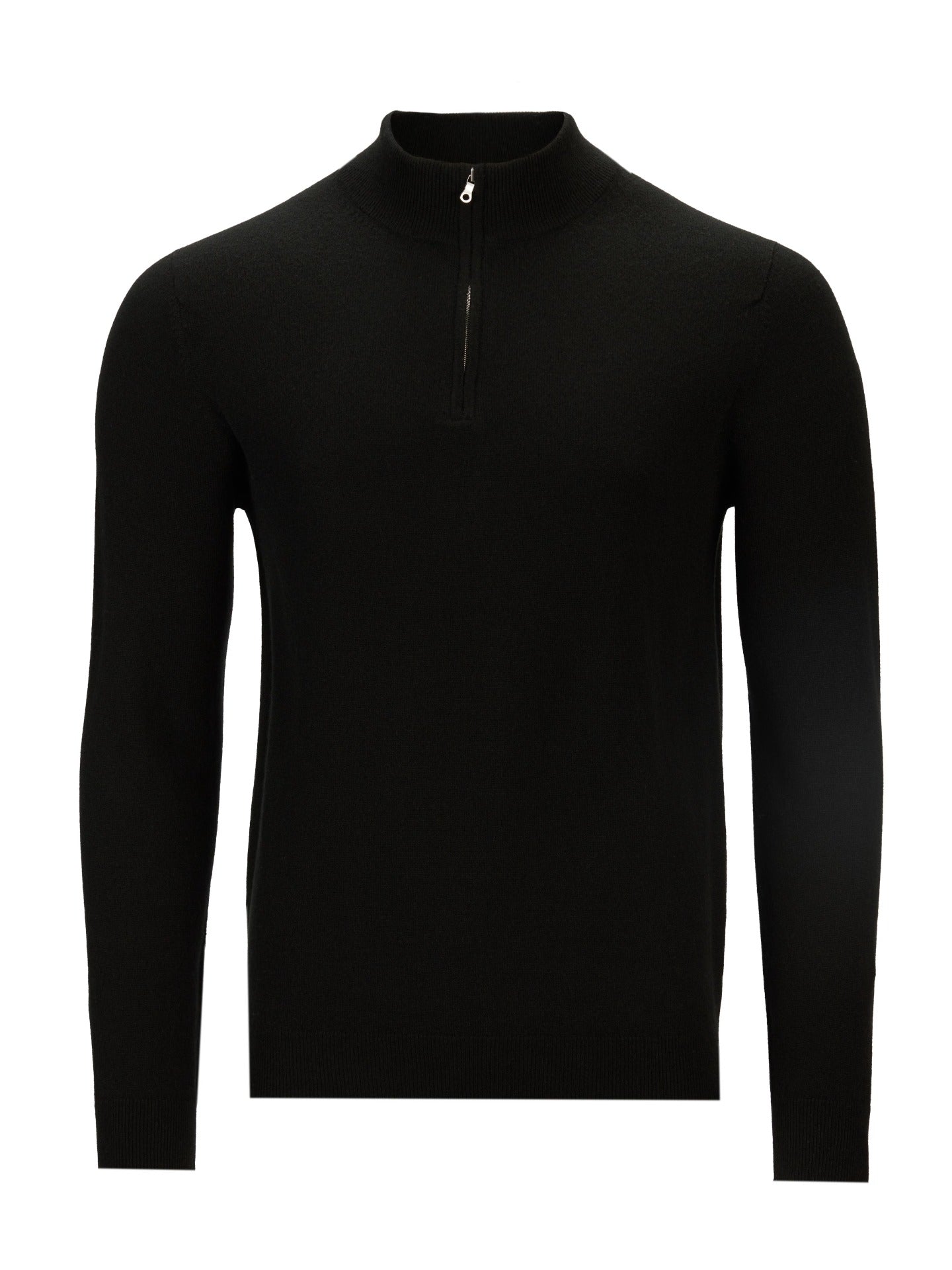 Men's Cashmere Basic Slim Fit Half Zip Polo Black - Gobi Cashmere