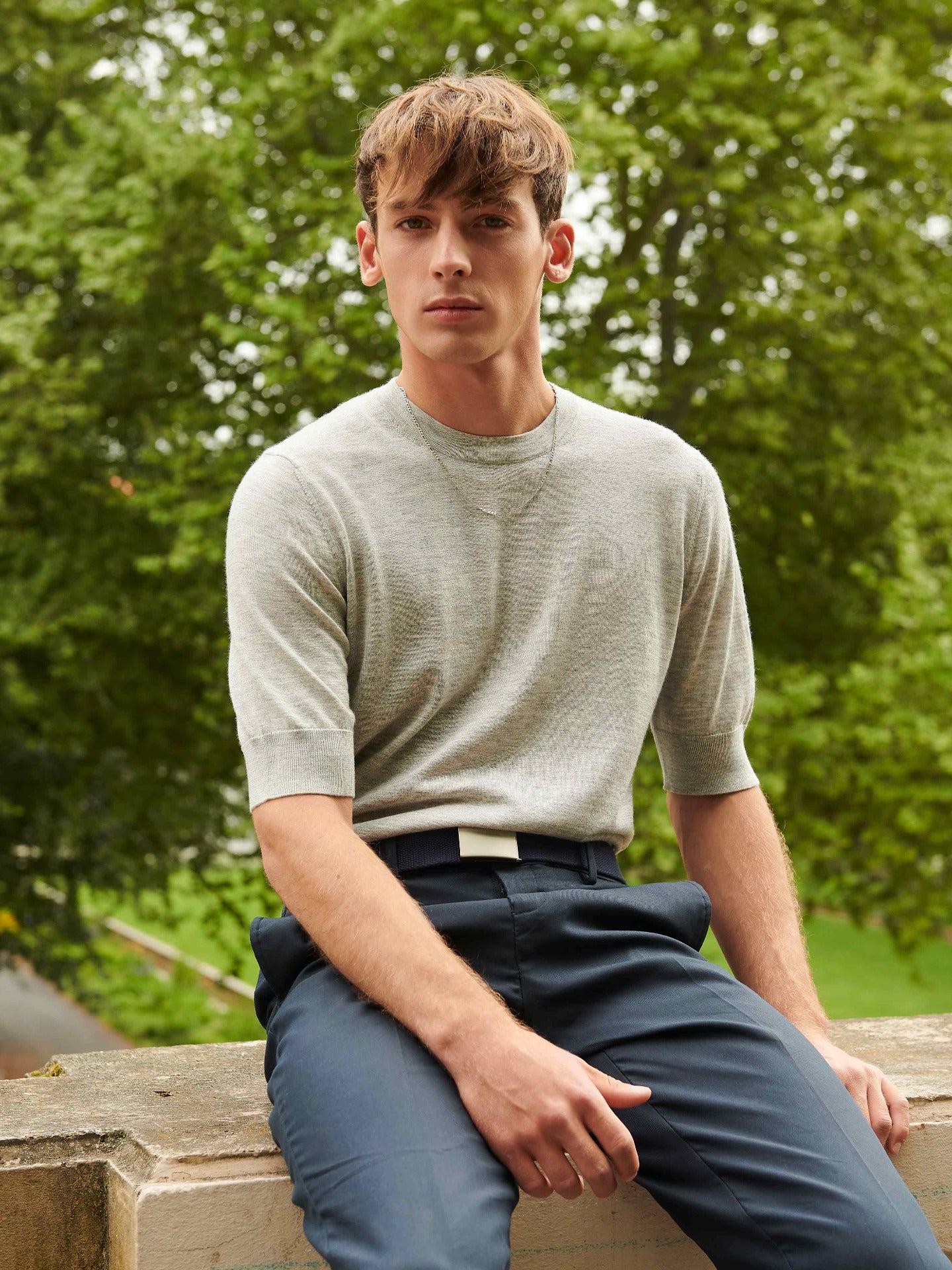 Men's Silk Cashmere T-Shirt Vapor Blue - Gobi Cashmere