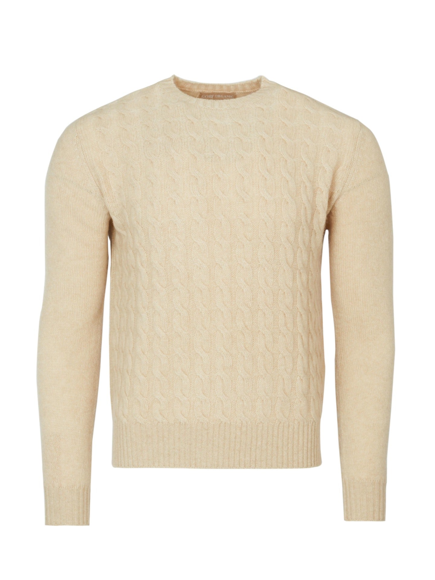 Men's Cashmere Cable Knit Crew Neck Beige - Gobi Cashmere