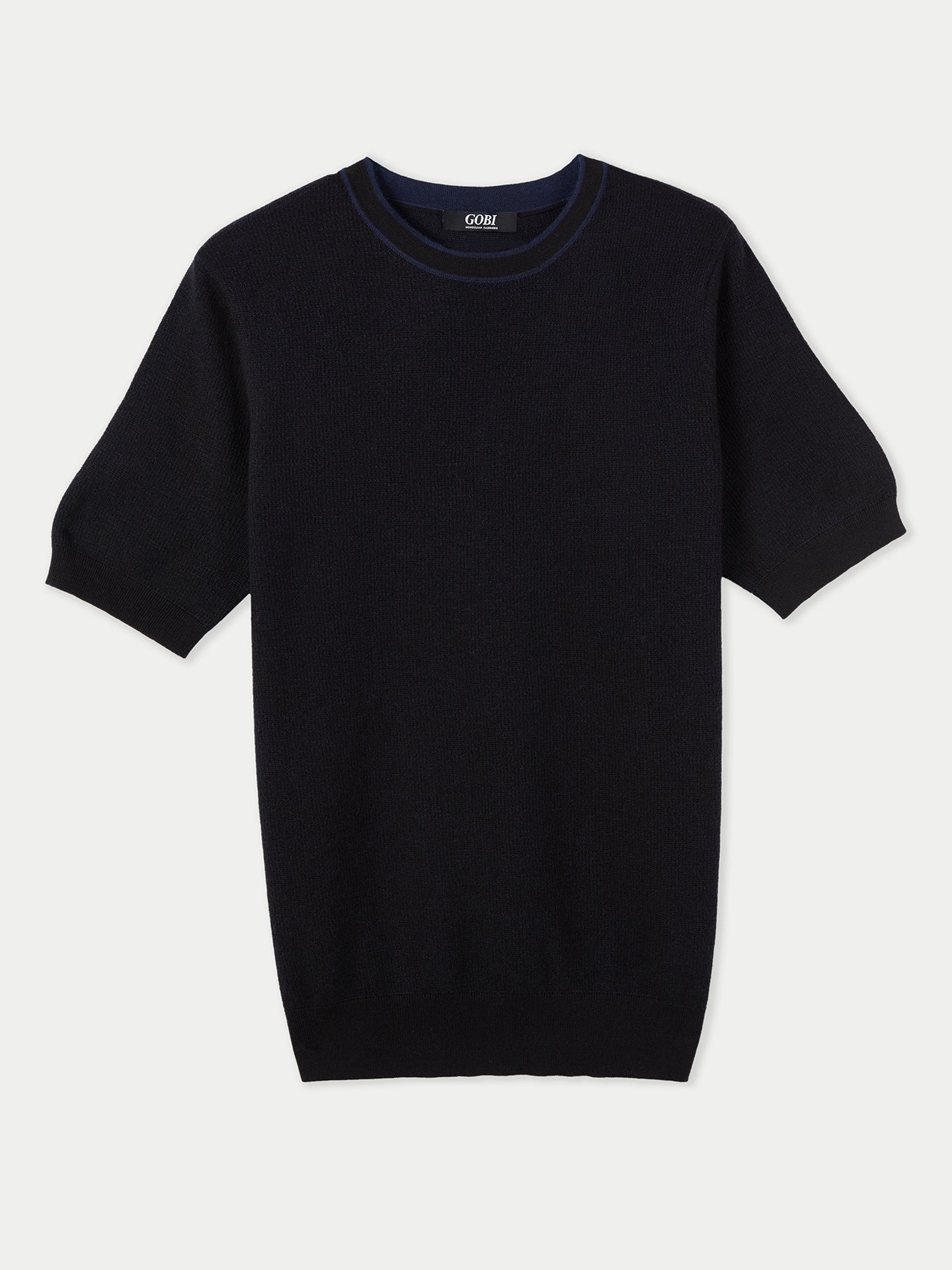 Men's Silk Cashmere Jacquard Knit T-shirt Black - Gobi Cashmere