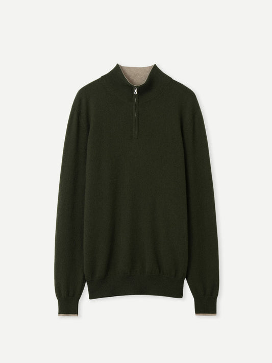 Men's Half-Zip Cashmere Sweater Capulet Olive - Gobi Cashmere