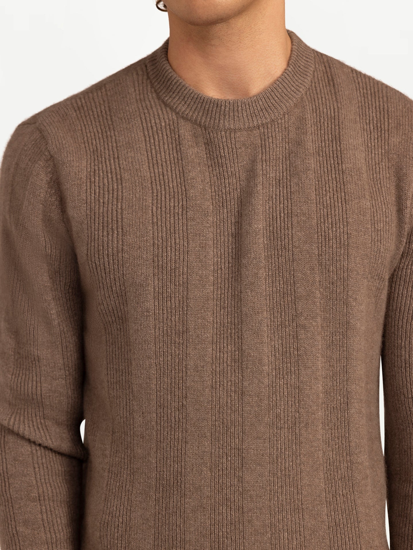 Men's Cashmere Vertical-Striped Sweater Taupe - Gobi Cashmere