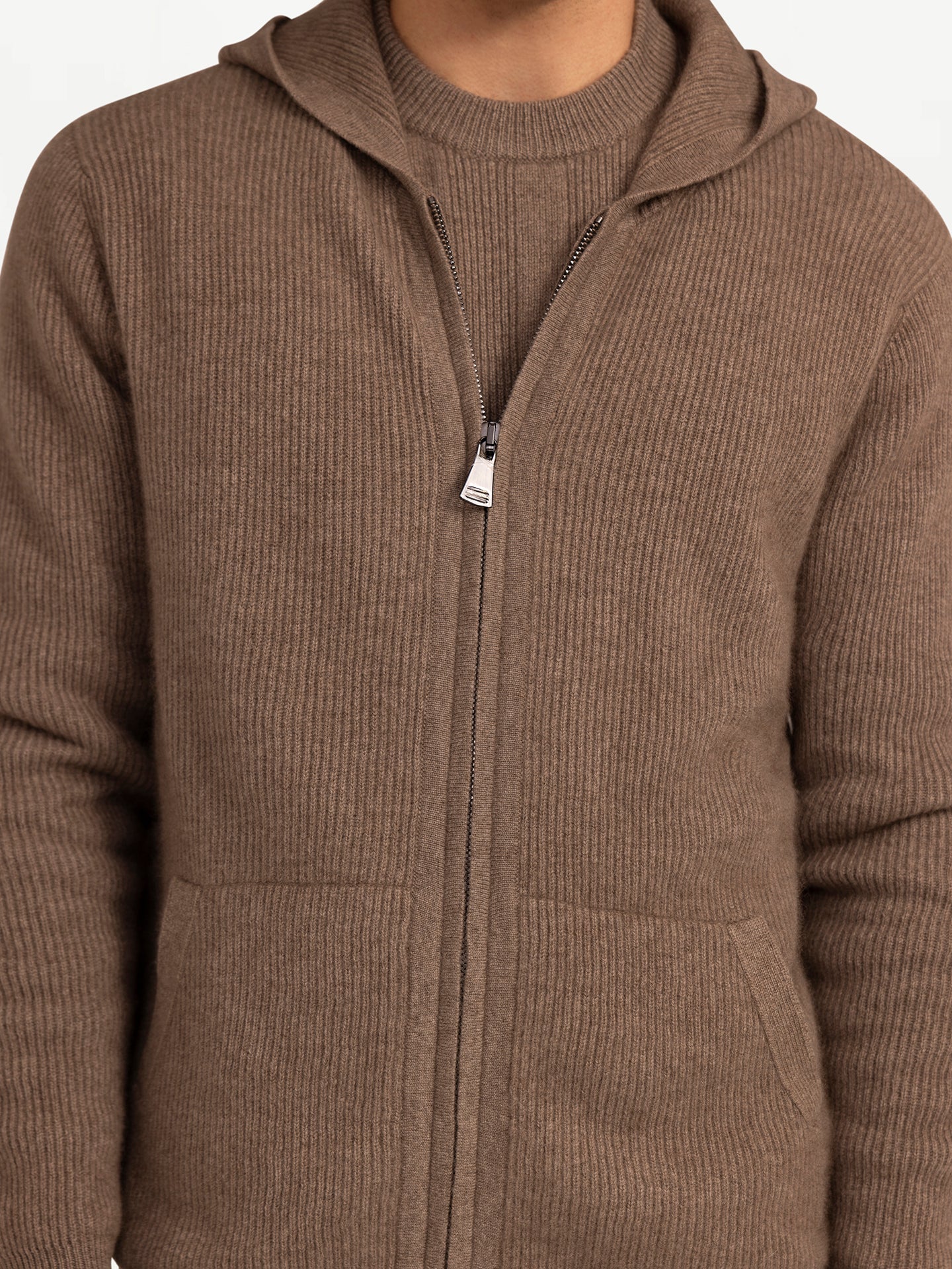 Men's Cashmere Zip Hoodie with Pockets Taupe - Gobi Cashmere