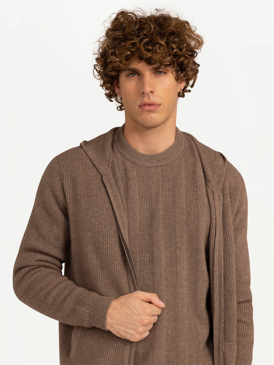 Men's Cashmere Zip Hoodie with Pockets Taupe - Gobi Cashmere
