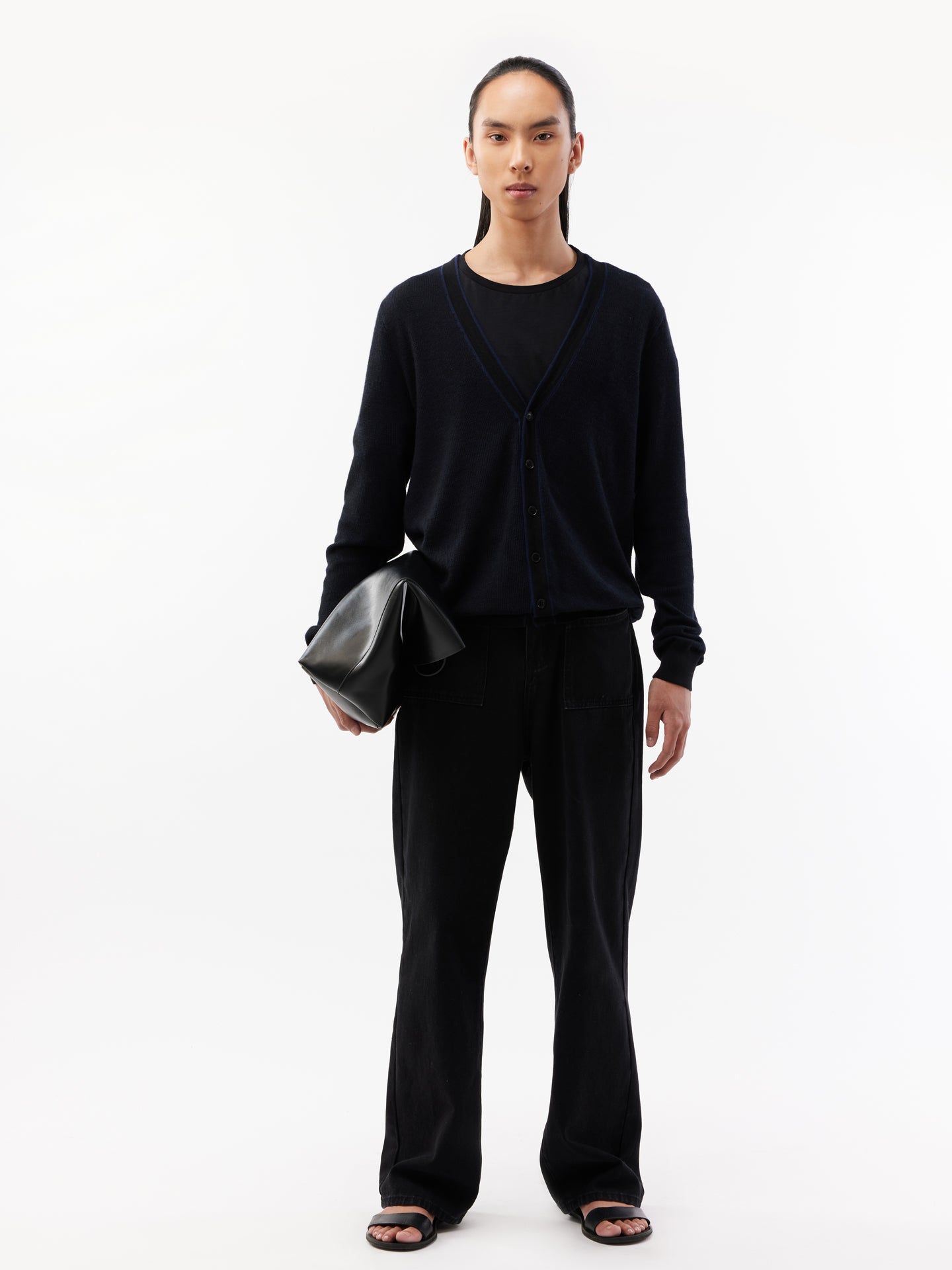 Men's Silk Cashmere Jacquard Knit Cardigan Black - Gobi Cashmere