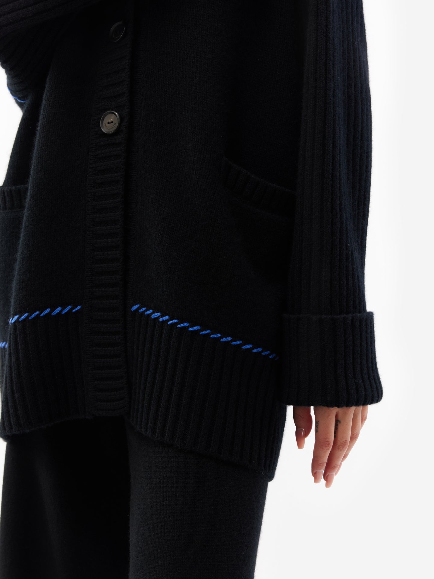 Women's Cashmere Stitch Embellished Cardigan Black - Gobi Cashmere