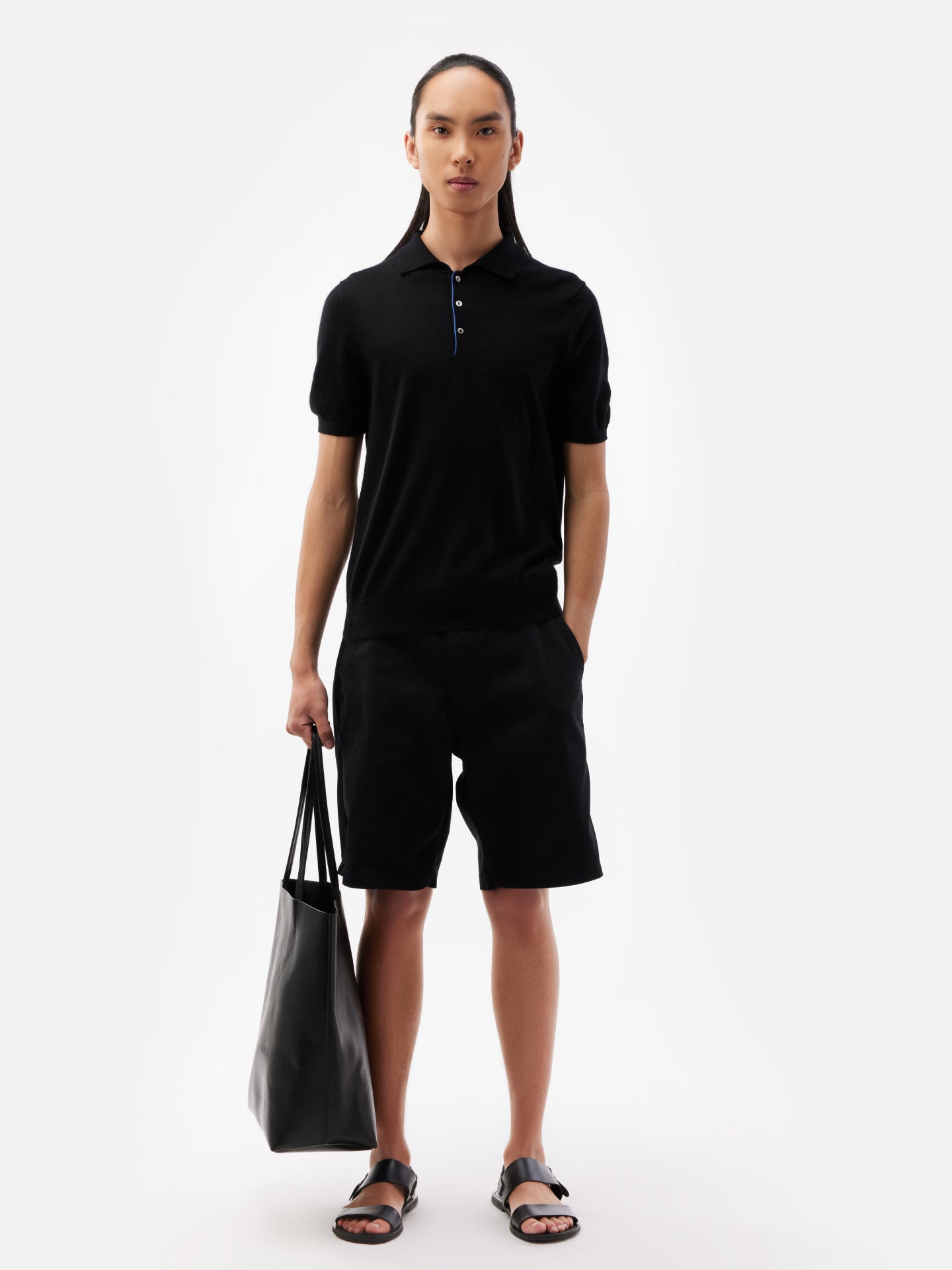 Men's Cashmere Polo Shirt Black - Gobi Cashmere