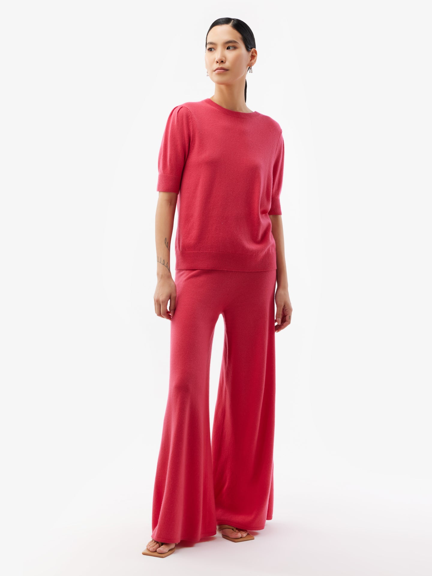 Women's Cashmere Puff Sleeve Top Red - Gobi Cashmere