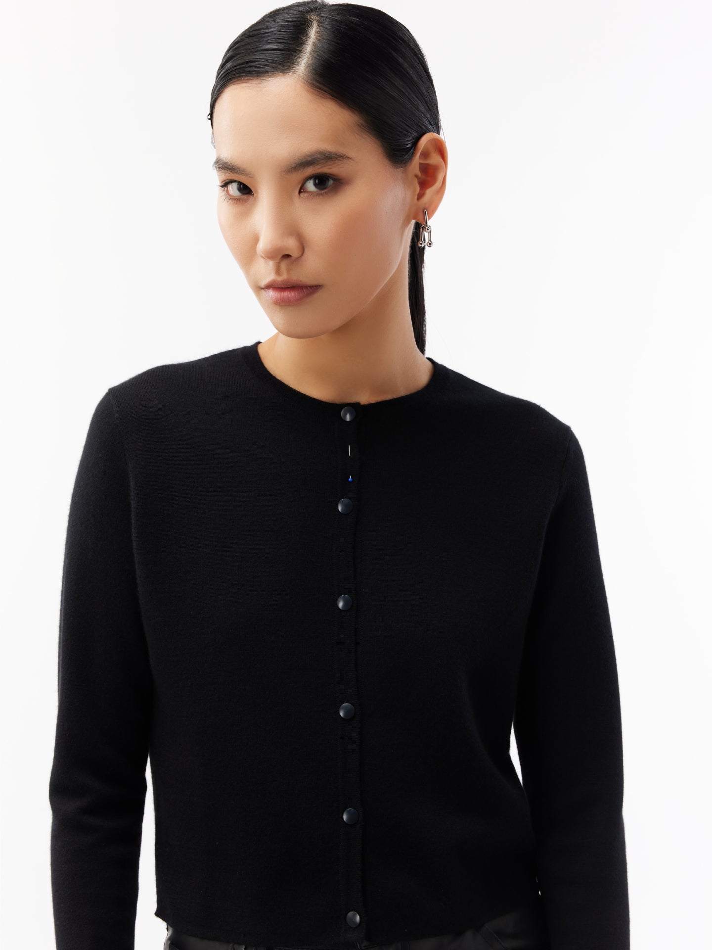 Women's Silk Cashmere Cropped Cardigan Black - Gobi Cashmere