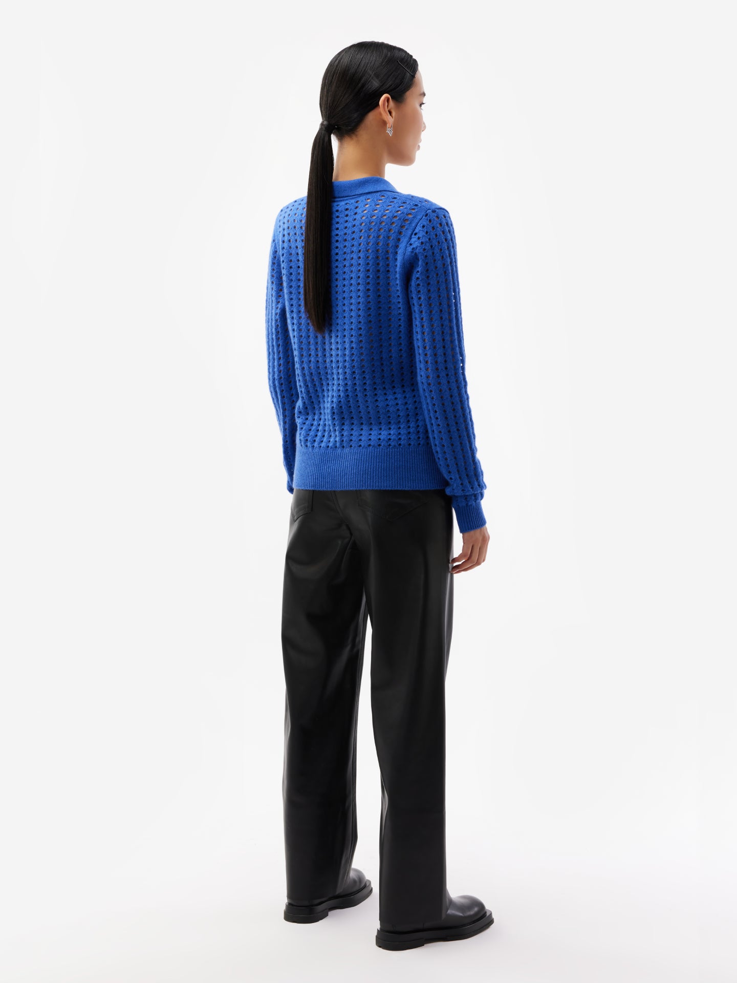 Women's Cashmere Striped Polo Sweater Strong Blue - Gobi Cashmere