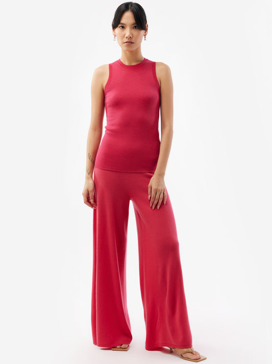 Women's Cashmere 3D Wide Leg Cashmere Pants Red Rose -Gobi Cashmere
