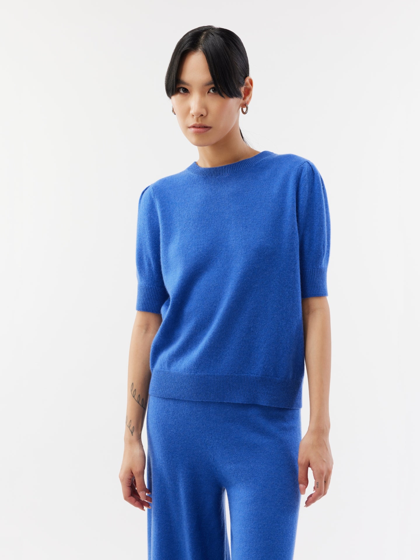 Women's Cashmere Puff Strong Blue Top - Gobi Cashmere
