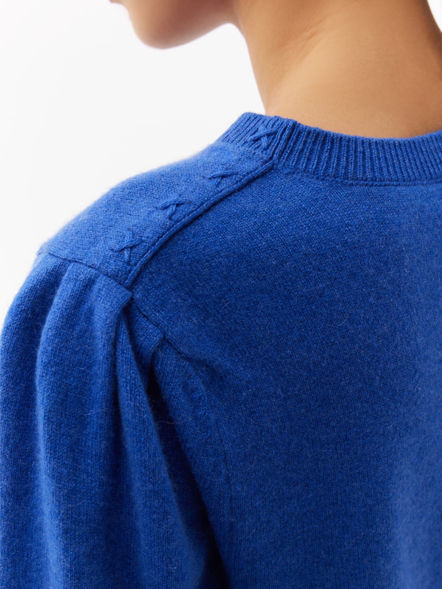 Women's Cashmere Puff Sleeve Top Strong Blue - Gobi Cashmere