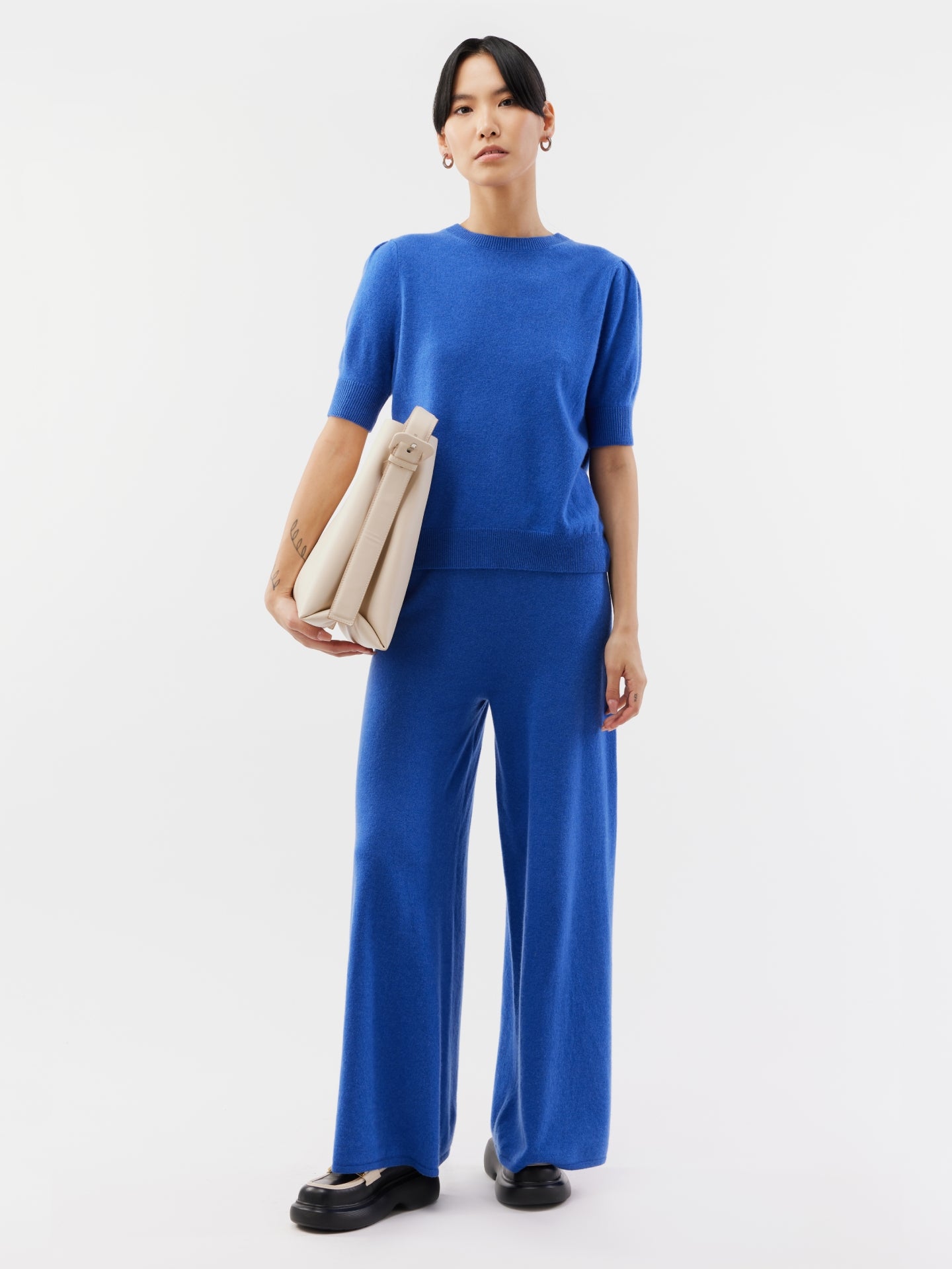 Women's Cashmere Puff Strong Blue Top - Gobi Cashmere
