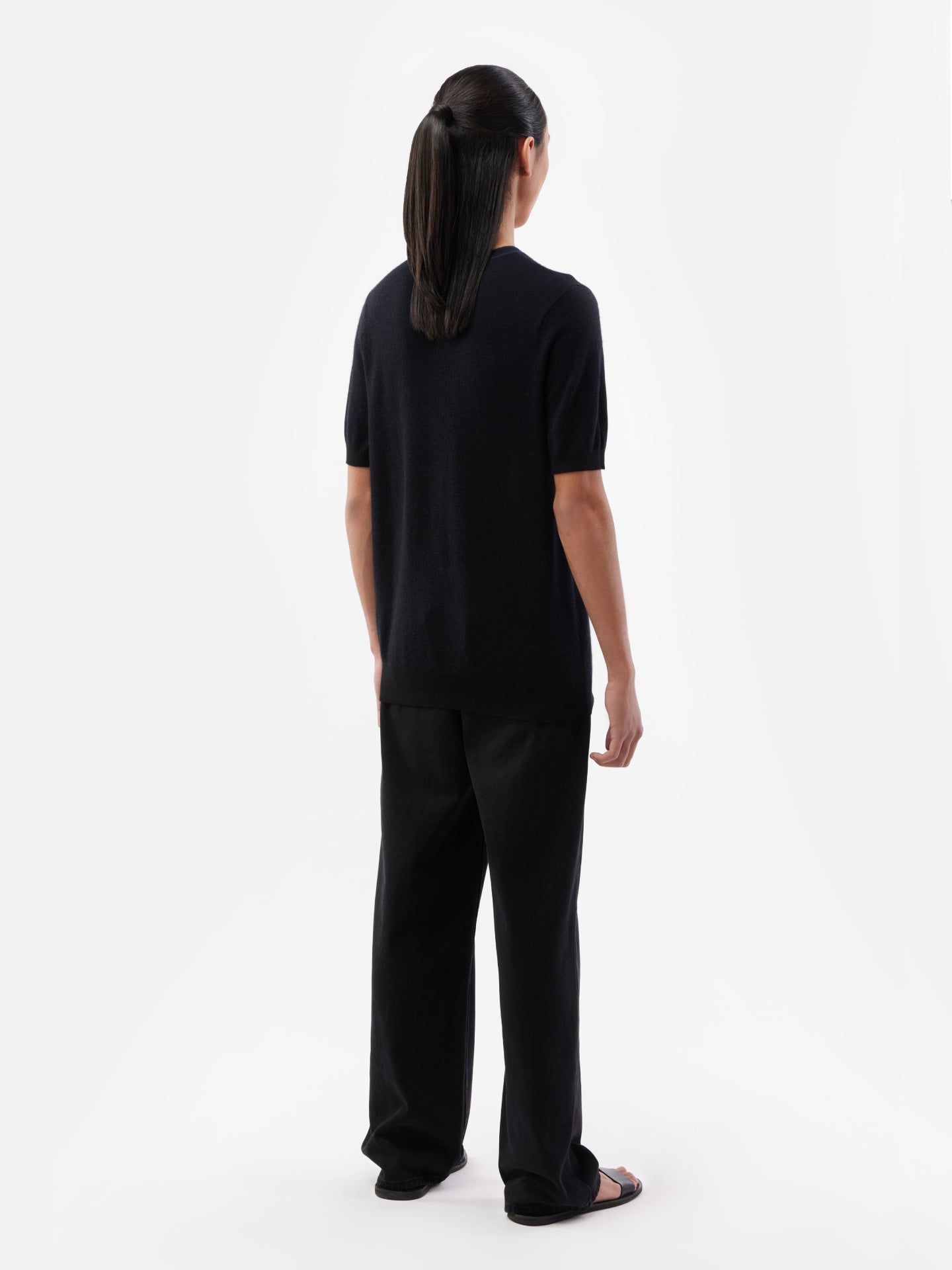 Men's Silk Cashmere Jacquard Knit T-shirt Black - Gobi Cashmere