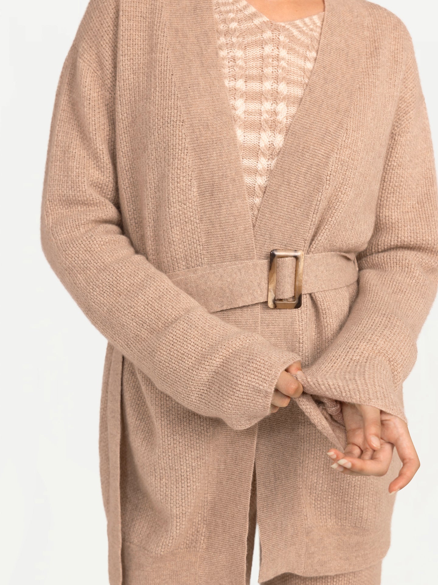Unisex Belted Cashmere Cardigan Warm Grey - Gobi Cashmere