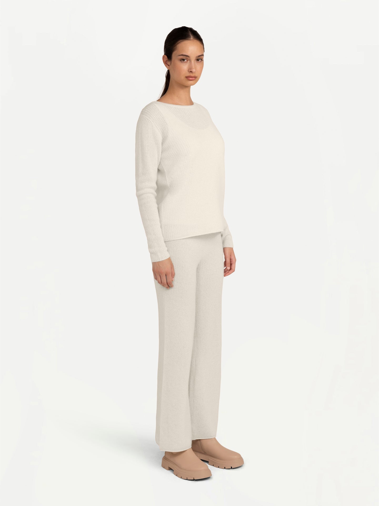 Women's Spina Cashmere Sweater Off White - Gobi Cashmere