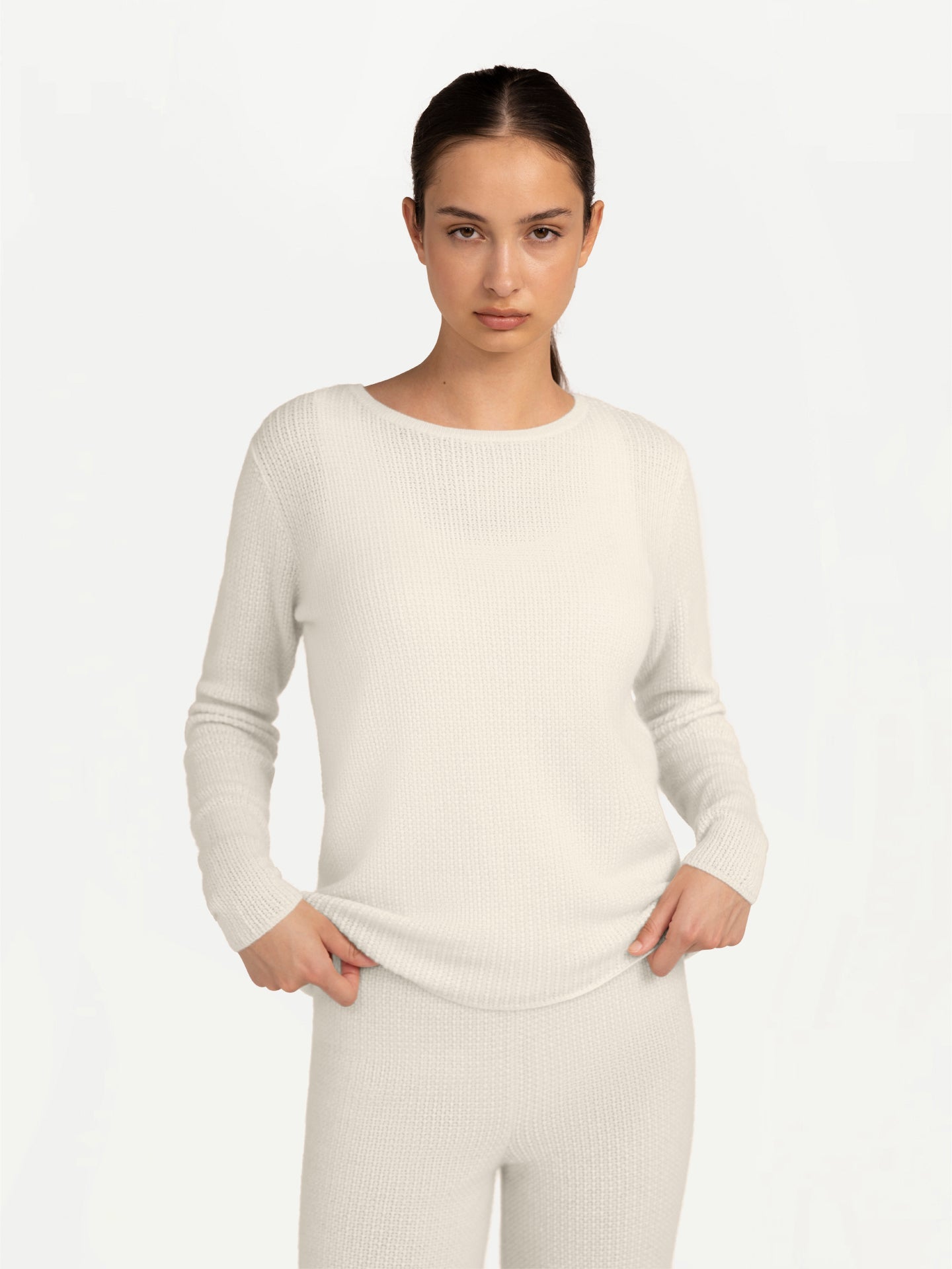 Women's Spina Cashmere Sweater Off White - Gobi Cashmere