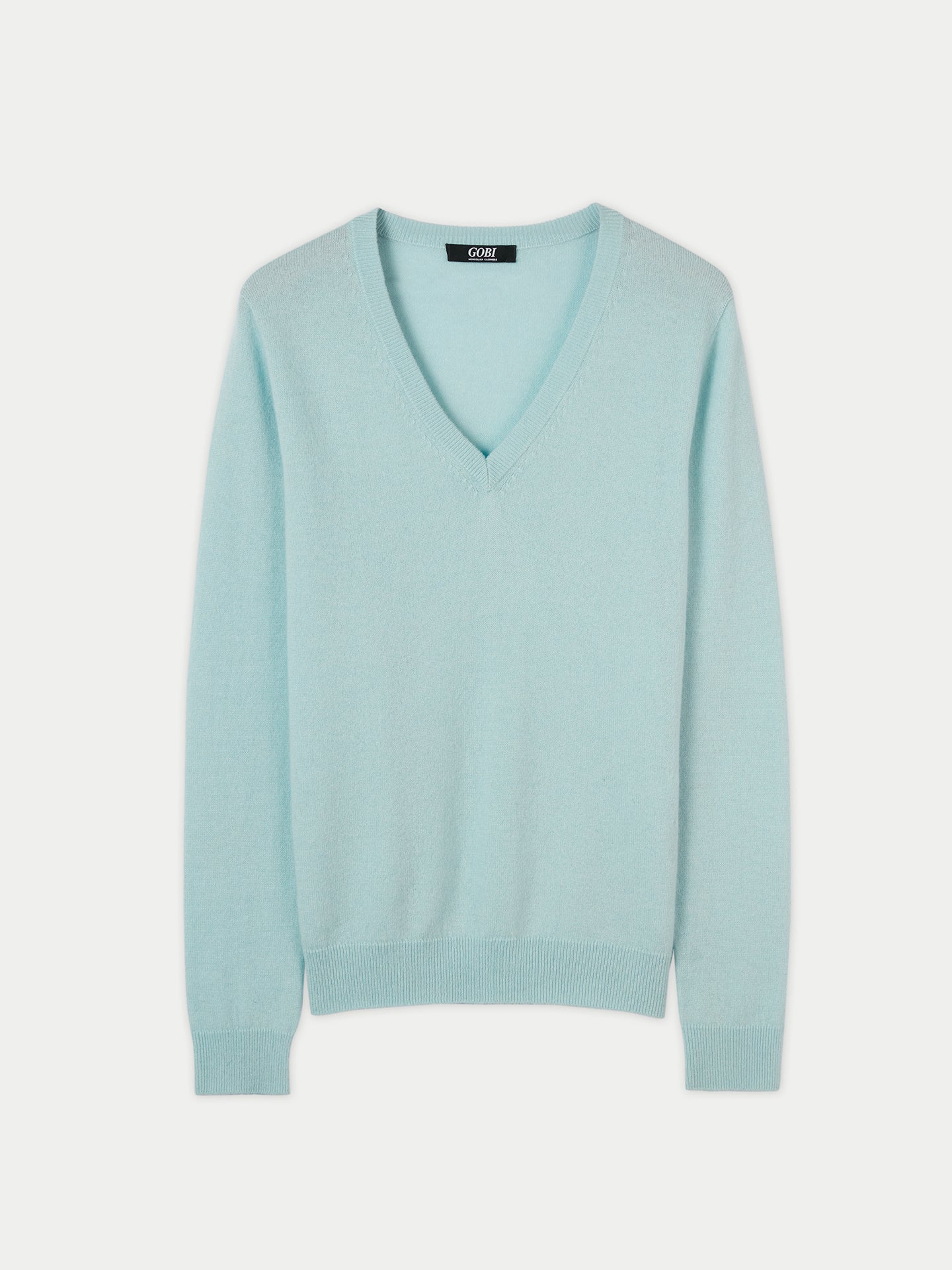 Women's Cashmere Basic V-Neck Sweater Blue Glass - Gobi Cashmere