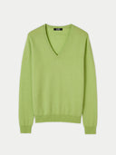 Essential Cashmere V-Neck Sweater Jade Lime - Gobi Cashmere #color_jade-lime