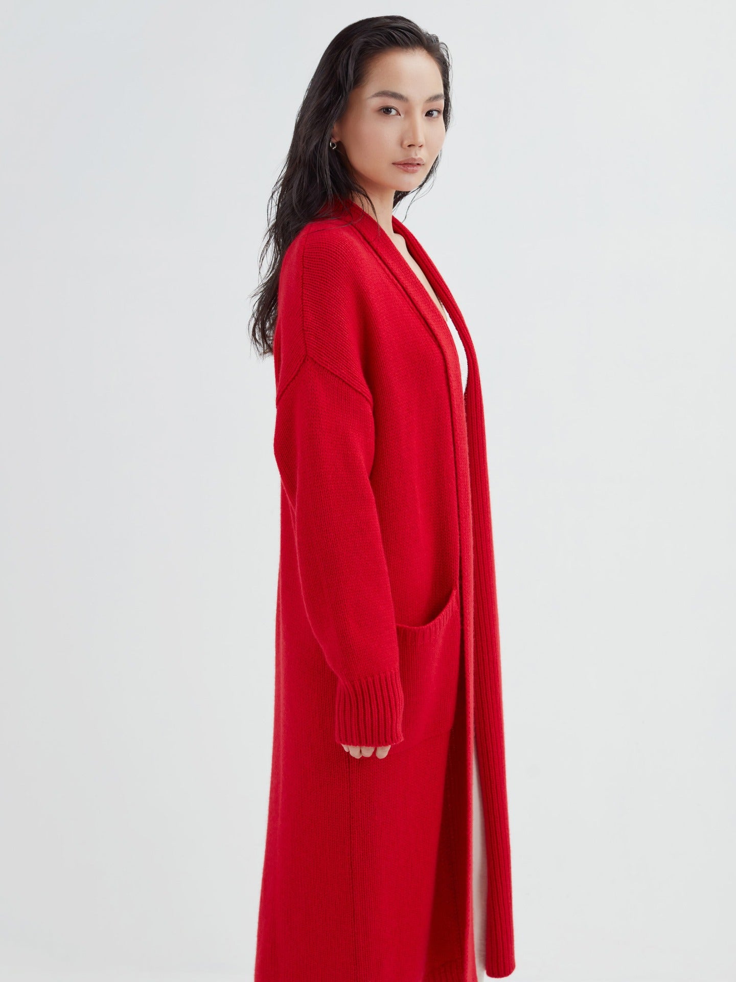 Women's Cashmere Chunky Long Cardigan Red - Gobi Cashmere
