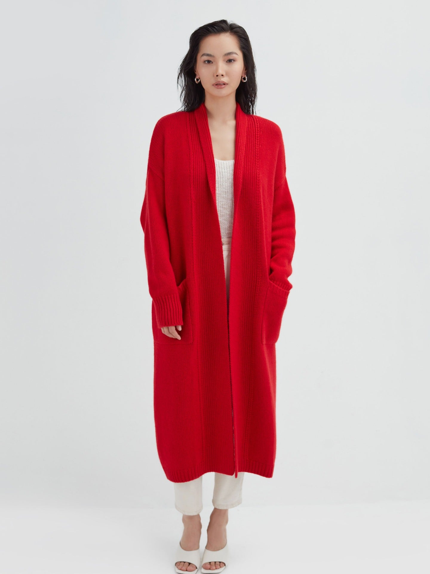 Women's Cashmere Chunky Long Cardigan Red - Gobi Cashmere