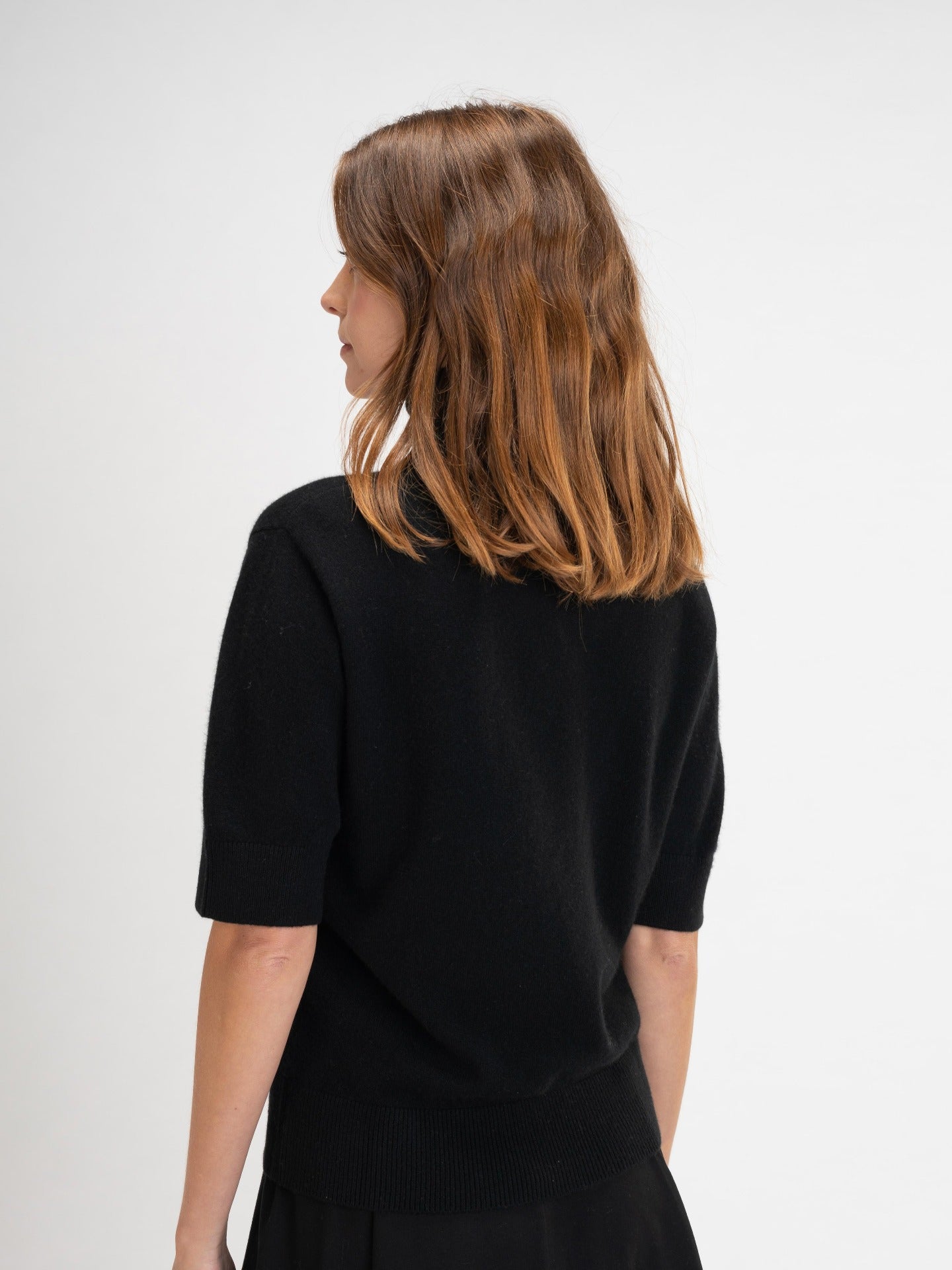 Women's Cashmere Zip Polo T-Shirt Black - Gobi Cashmere
