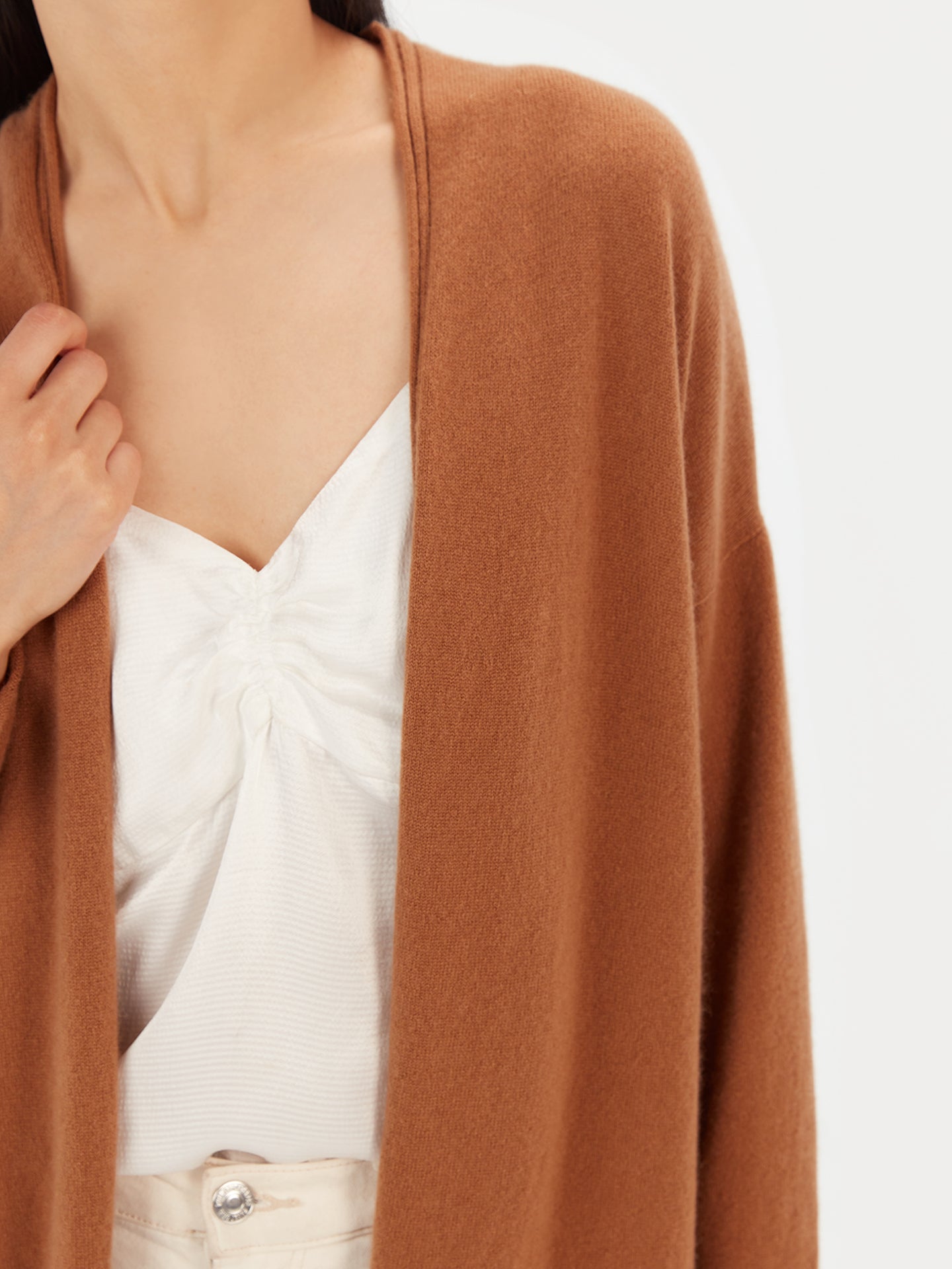 Women's Cashmere 3D Longline Cardigan Camel - Gobi Cashmere